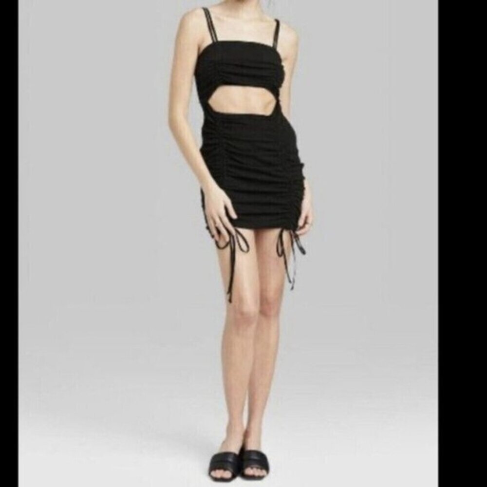 Women's Sleeveless Cut Out Ruched Front Bodycon Dress